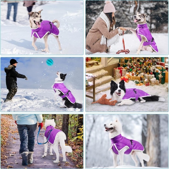 Dog Waterproof & Reflective Dog Winter Coat, Fleece Lining With Harness Hole - L - Picture 8 of 11